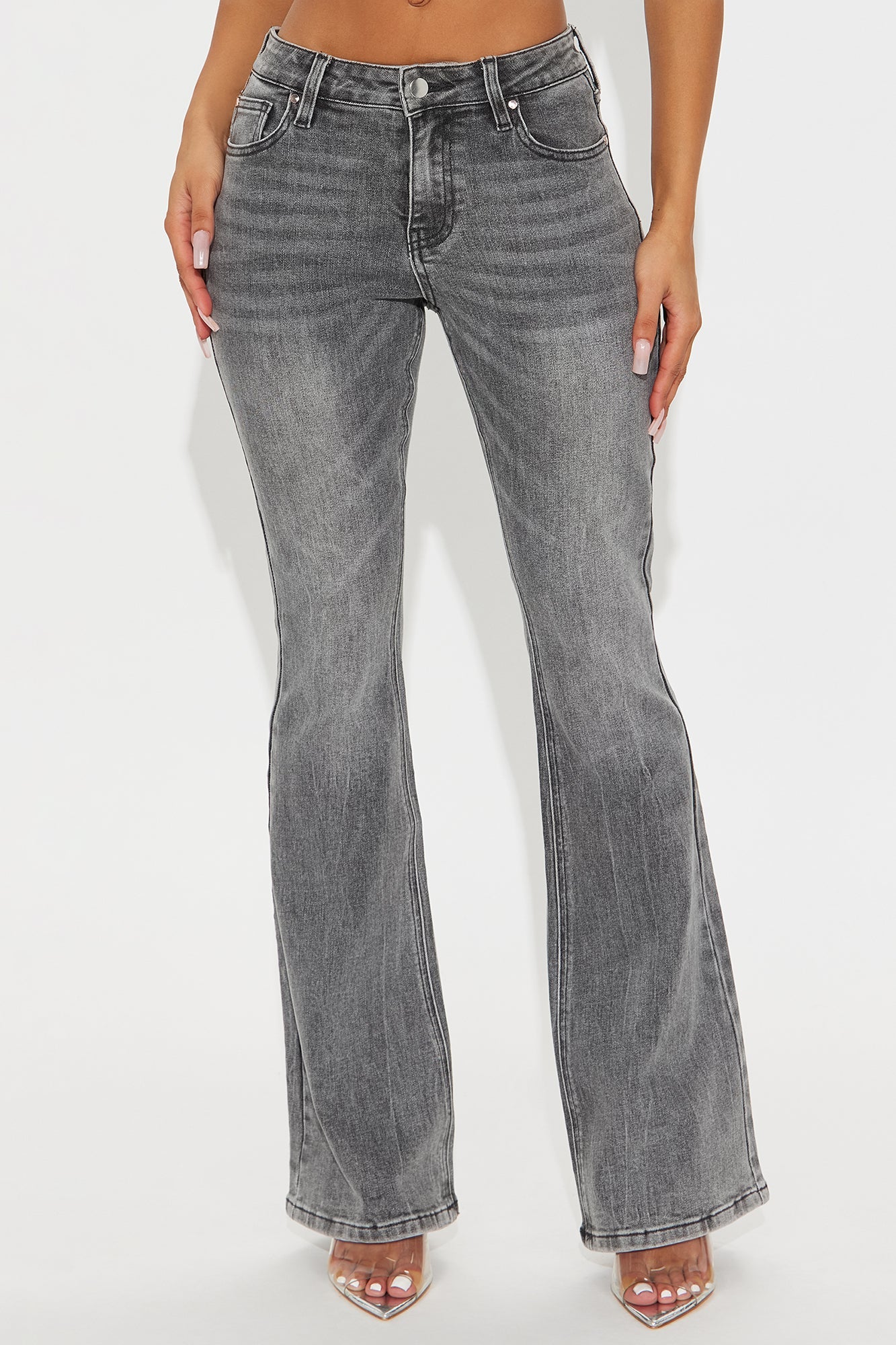 Kenny Mid Rise Flare Jeans - Grey