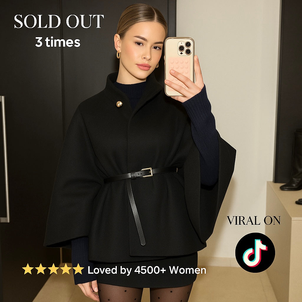Aphlaire Belted Poncho Cape Jacket