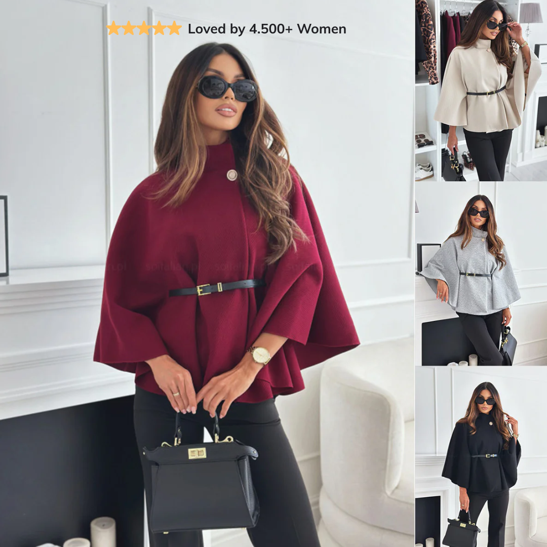 Aphlaire Belted Poncho Cape Jacket