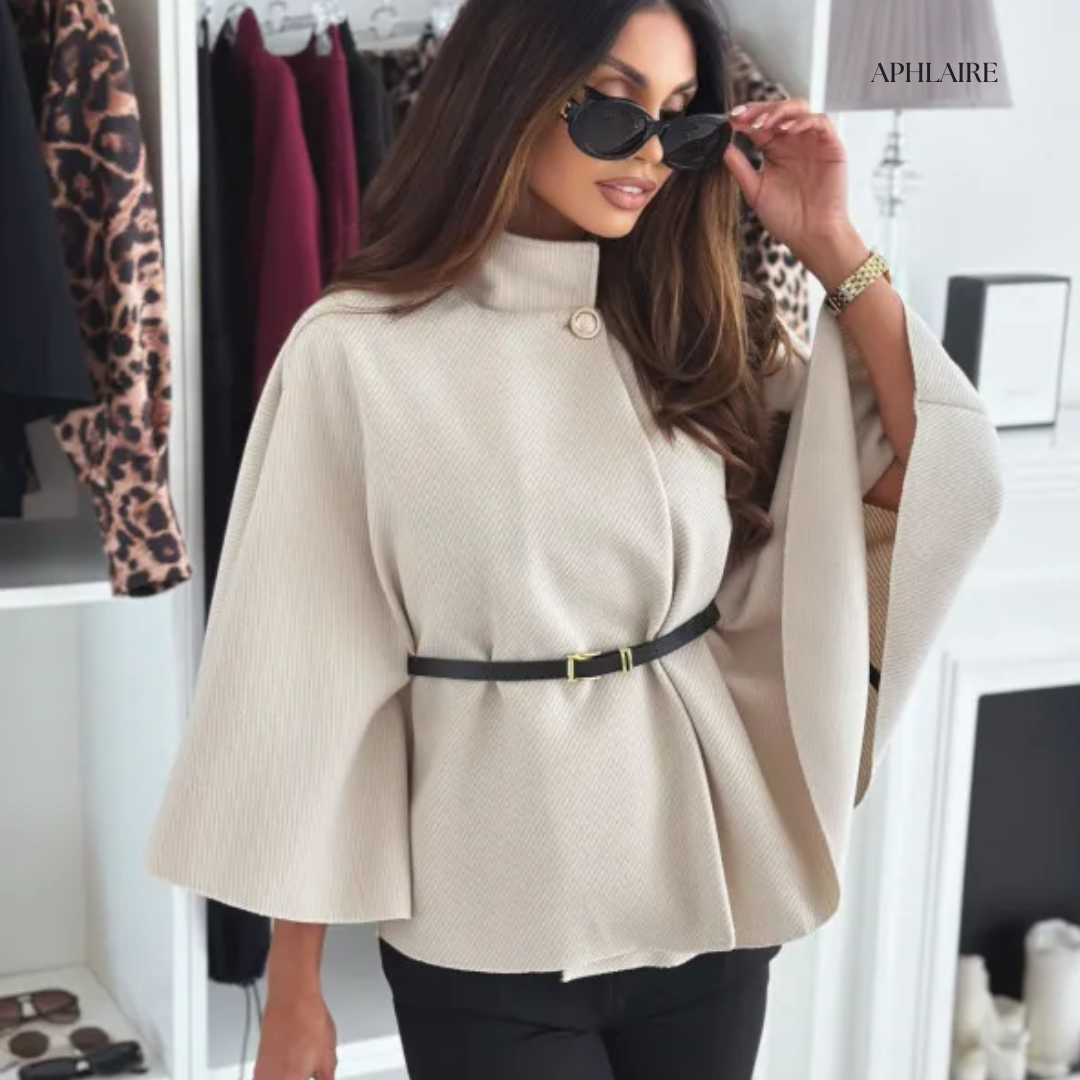 Aphlaire Belted Poncho Cape Jacket