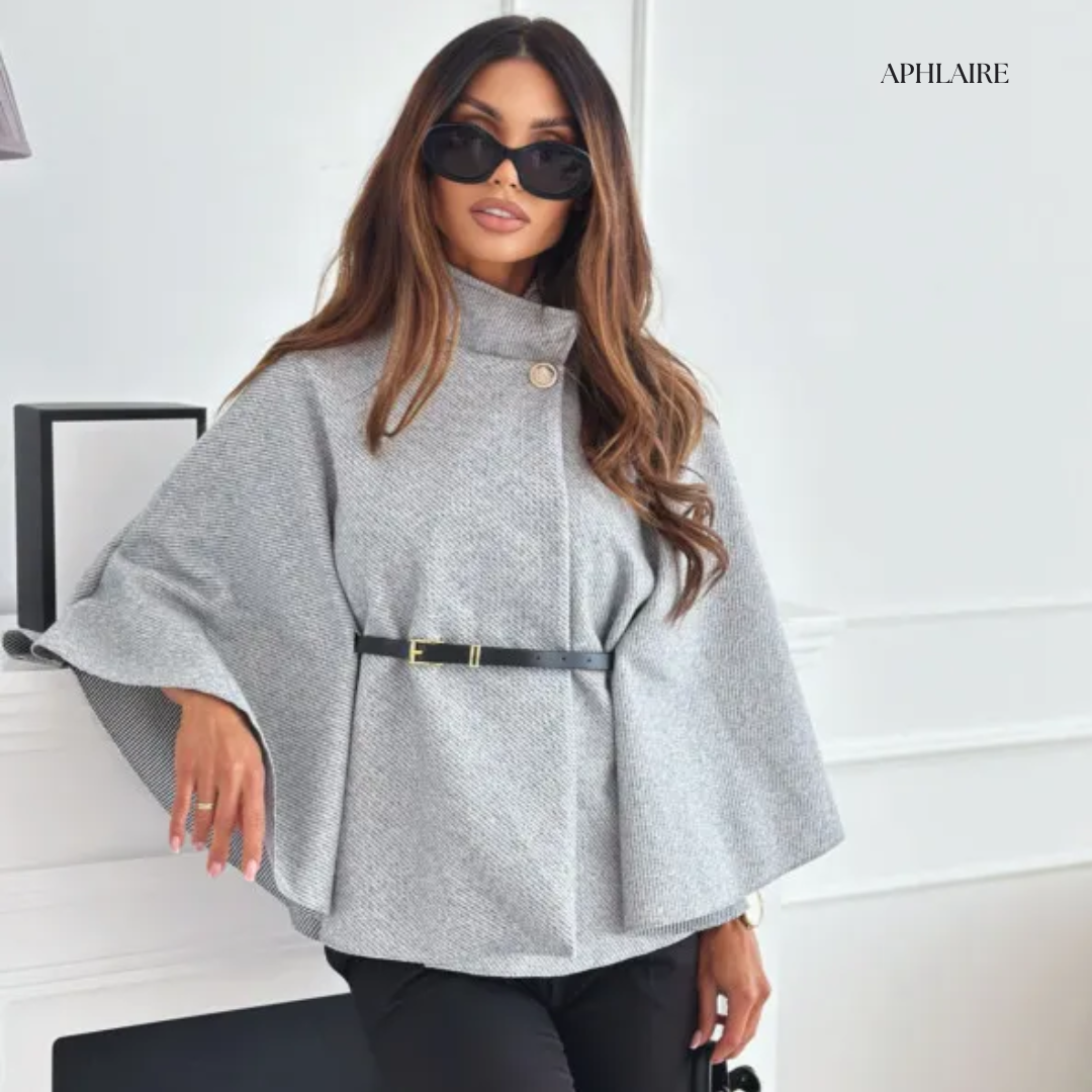 Aphlaire Belted Poncho Cape Jacket