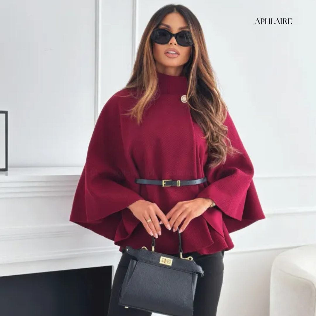 Aphlaire Belted Poncho Cape Jacket
