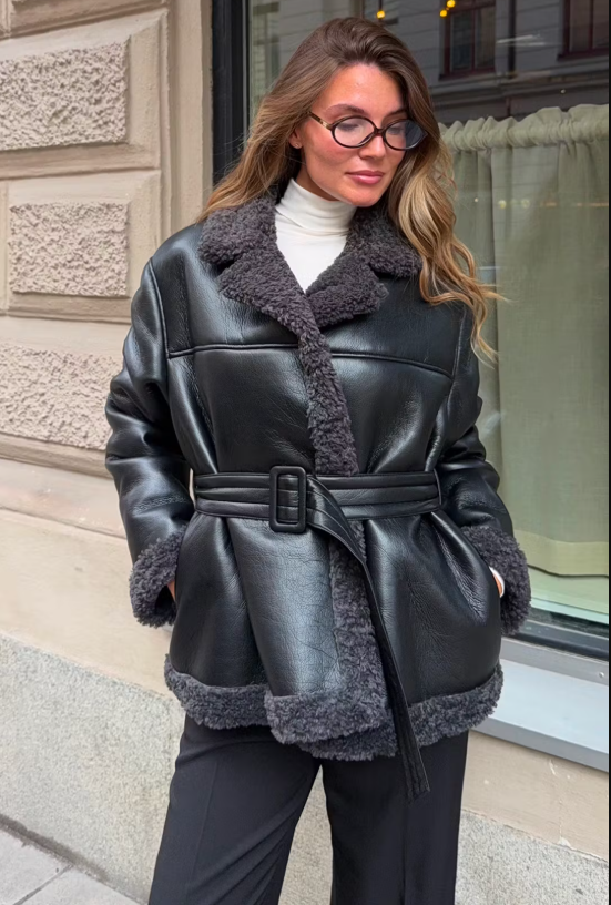 Teddy PU Belted Jacket