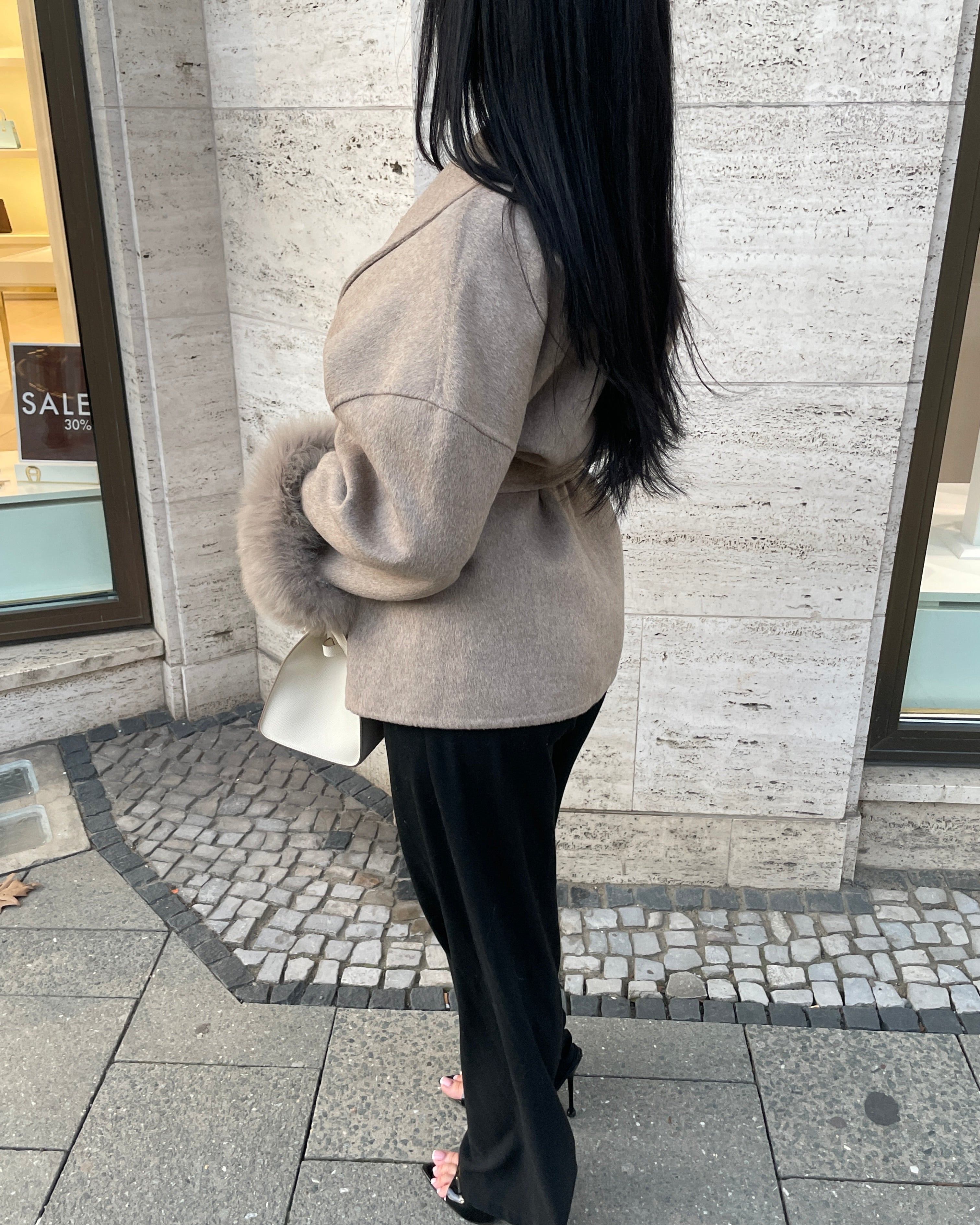 Belted Wool Fur Trim Coat