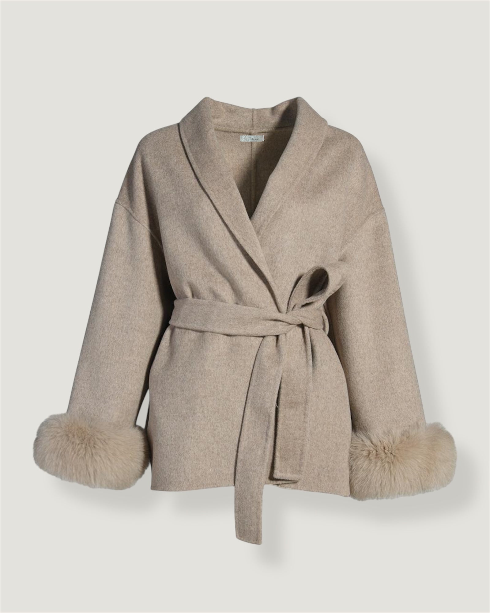 Belted Wool Fur Trim Coat