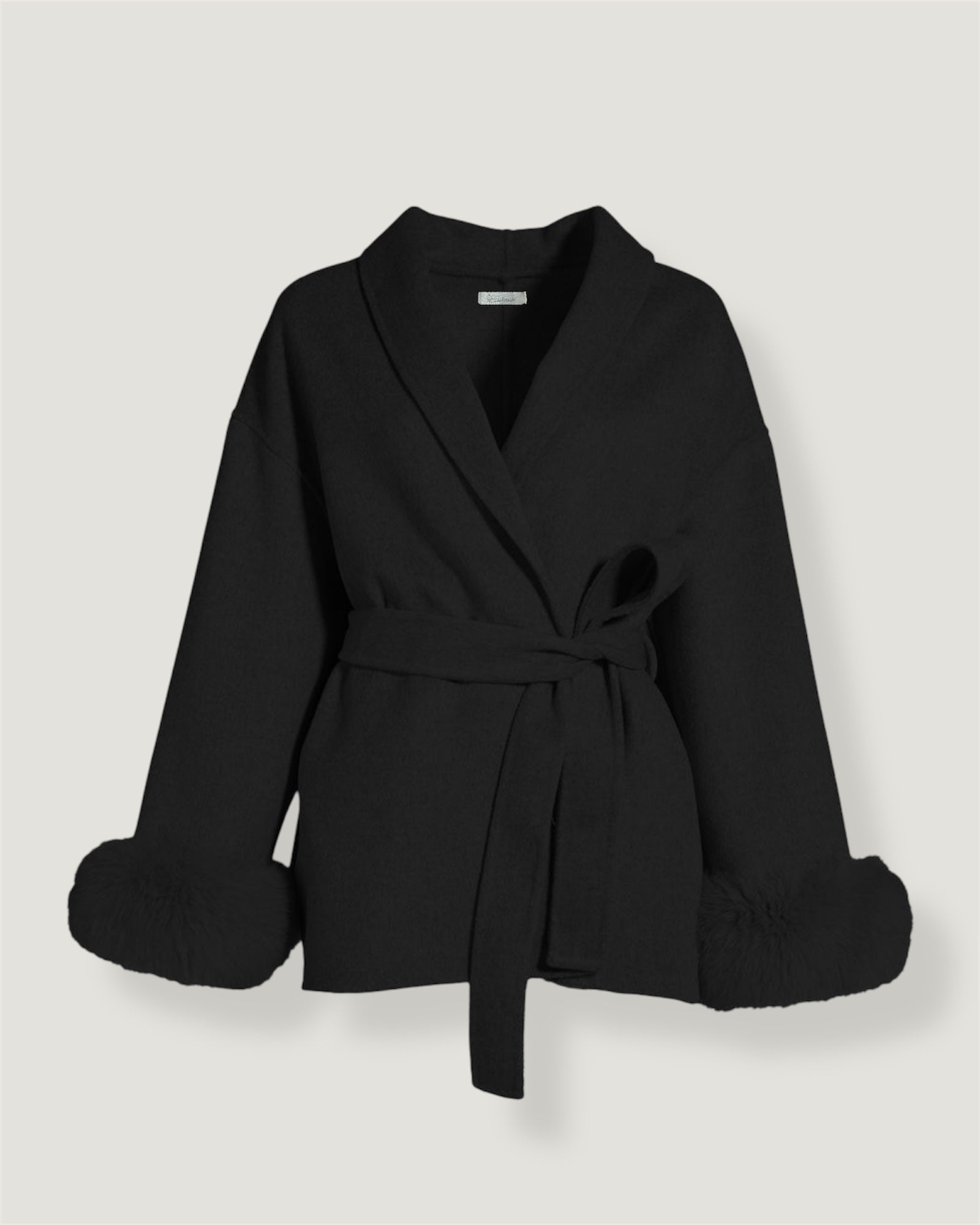 Belted Wool Fur Trim Coat