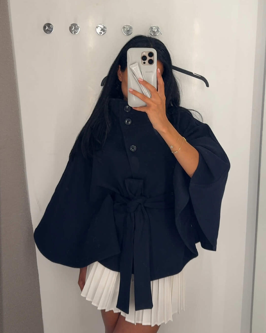 Marianne Elegant High-Neck Belted Cape Jacket