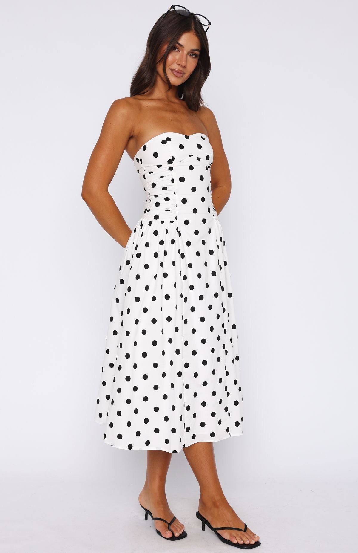 Chic Polka Strapless Midi
