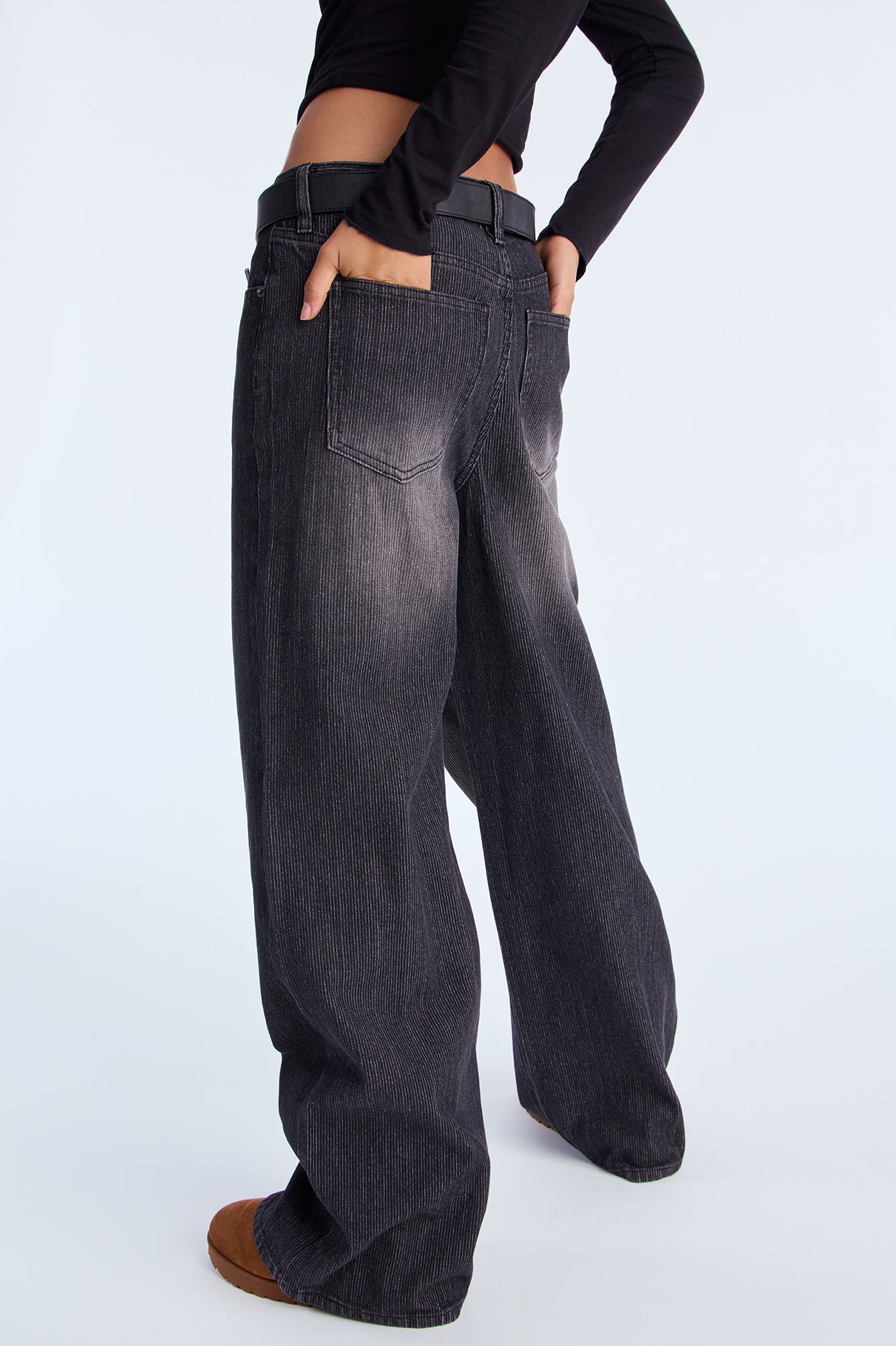 The Limit Textured Wide Leg Jeans - Grey