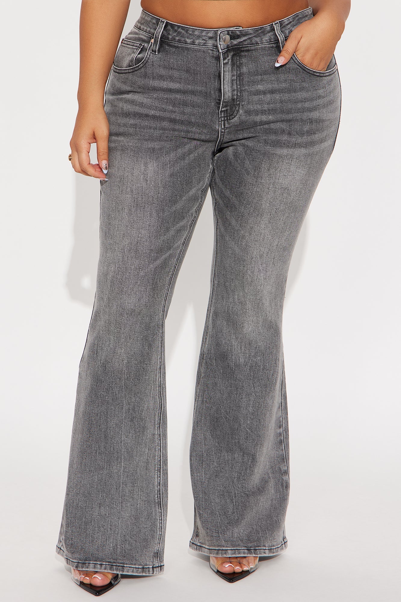 Kenny Mid Rise Flare Jeans - Grey