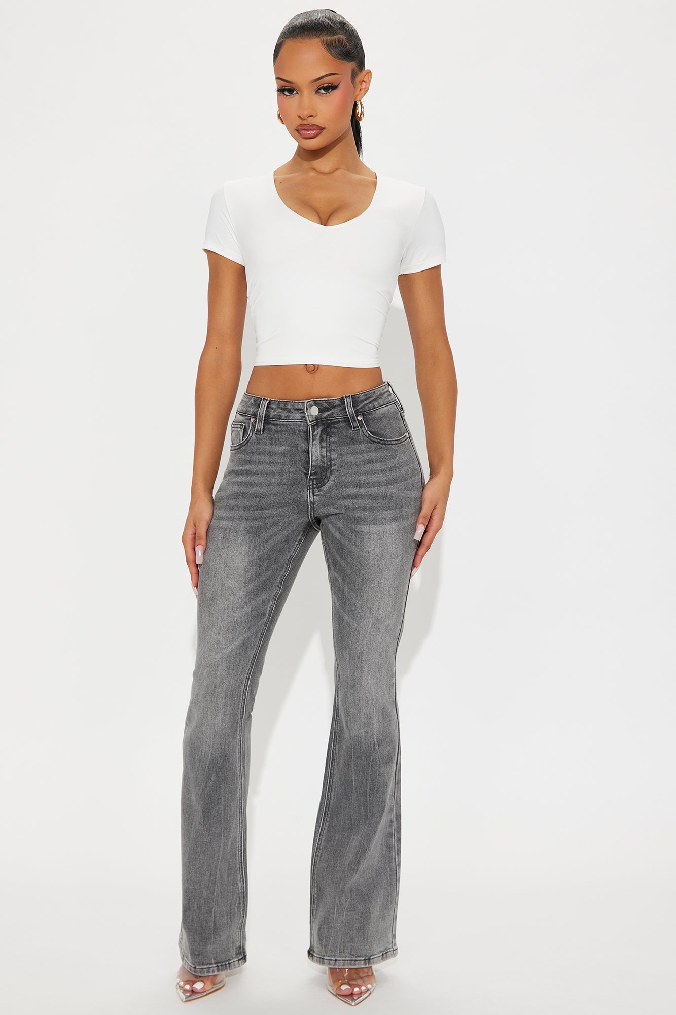 Kenny Mid Rise Flare Jeans - Grey