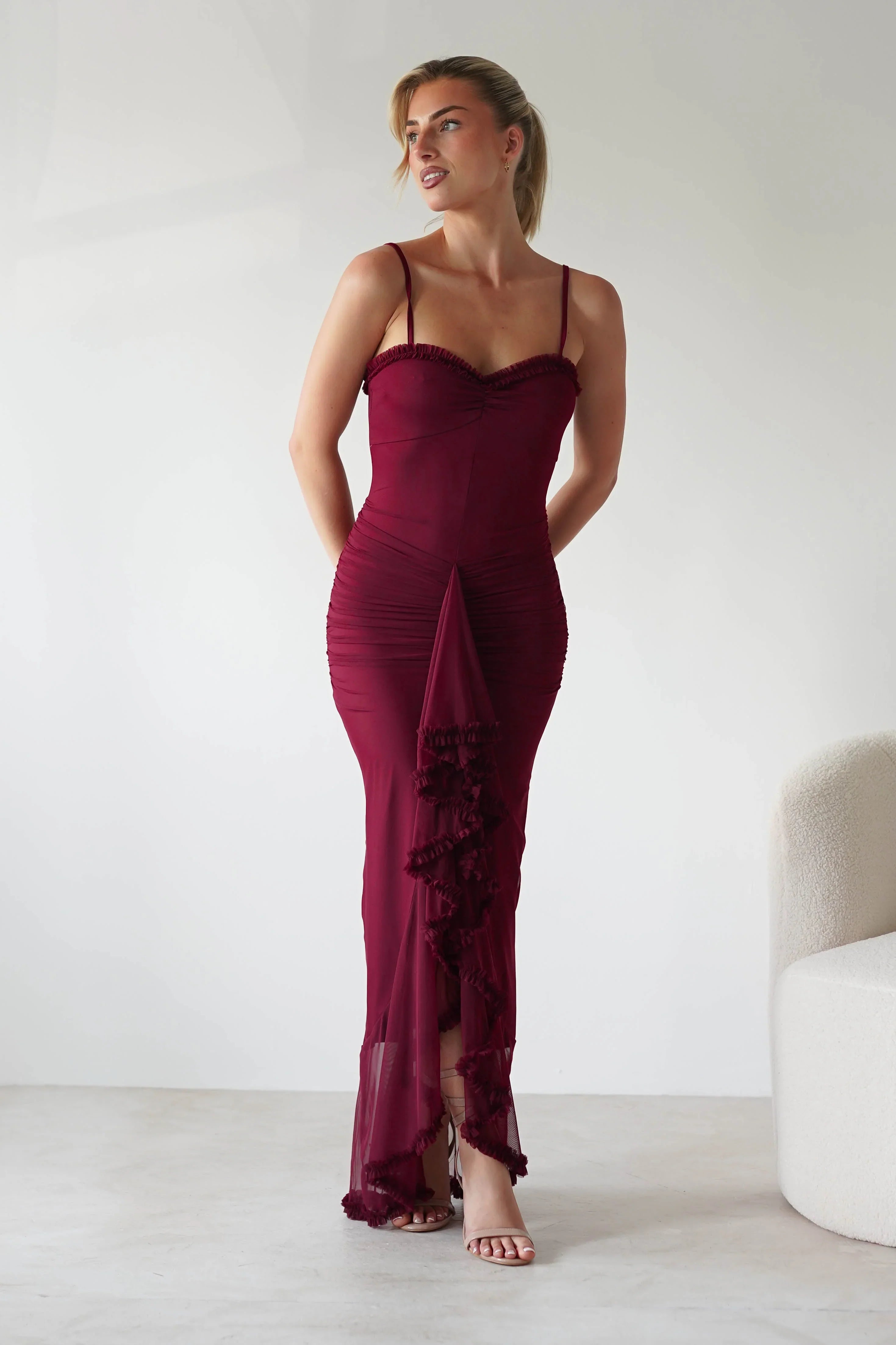 Elara | Ruched Mesh Maxi