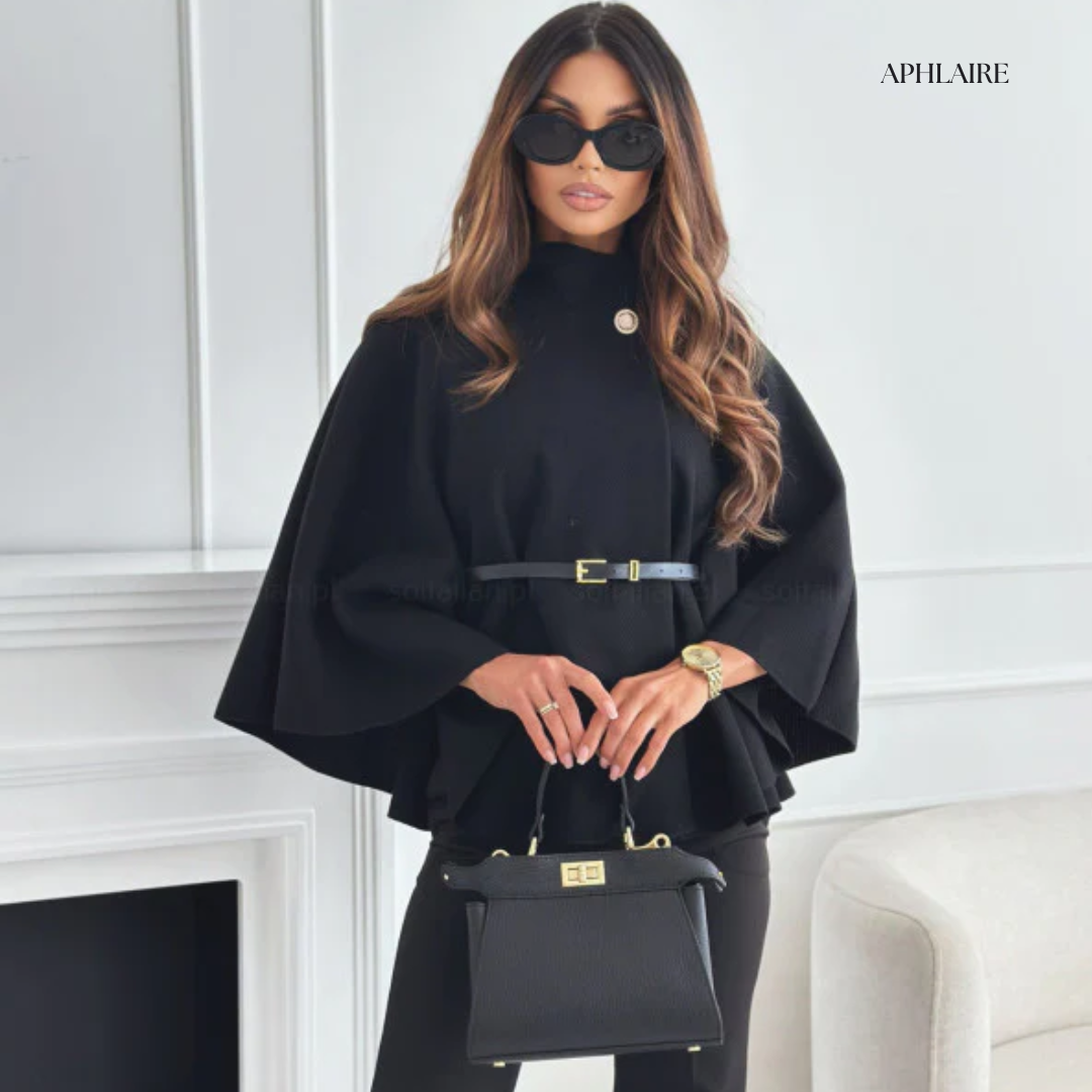 Aphlaire Belted Poncho Cape Jacket