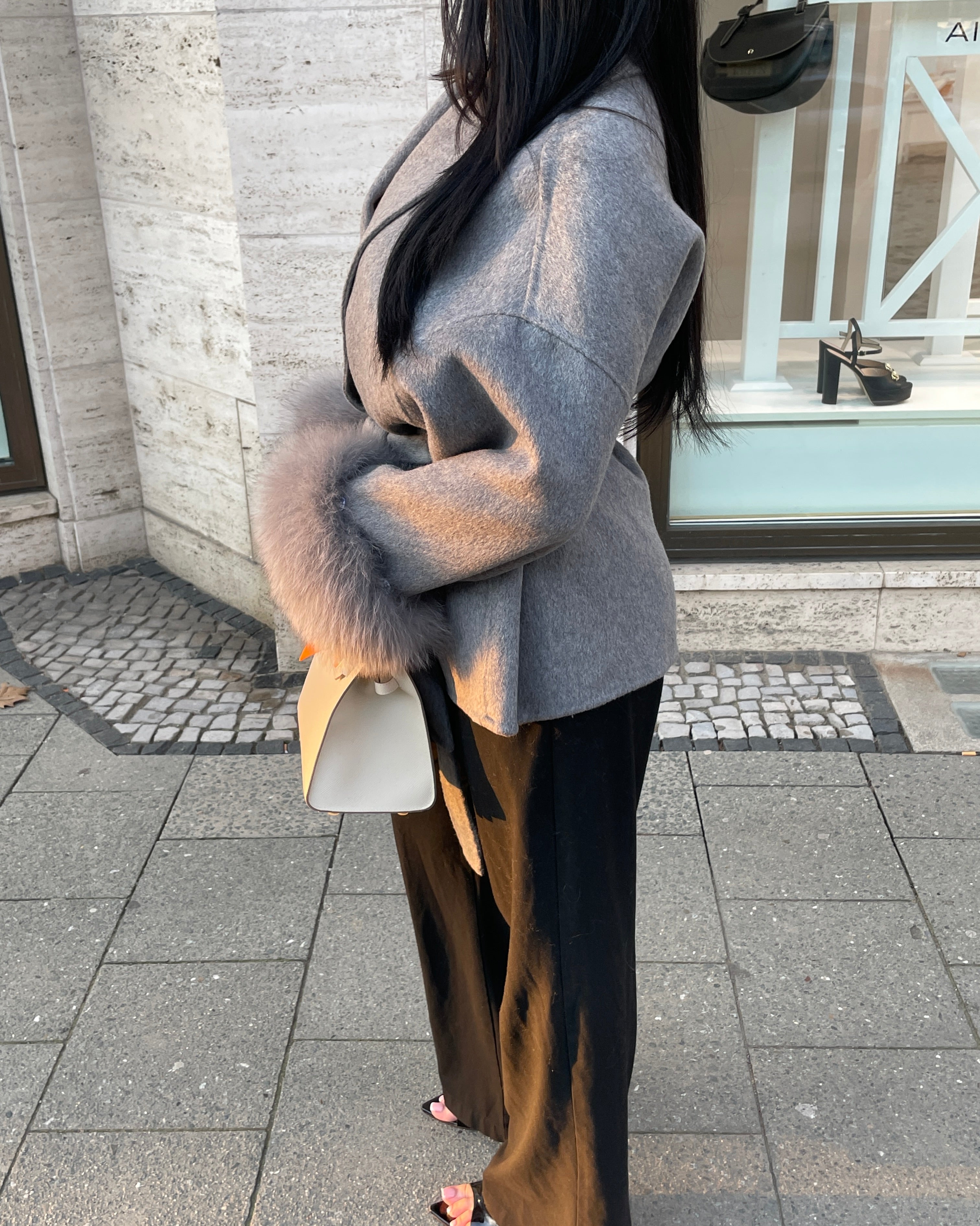 Belted Wool Fur Trim Coat