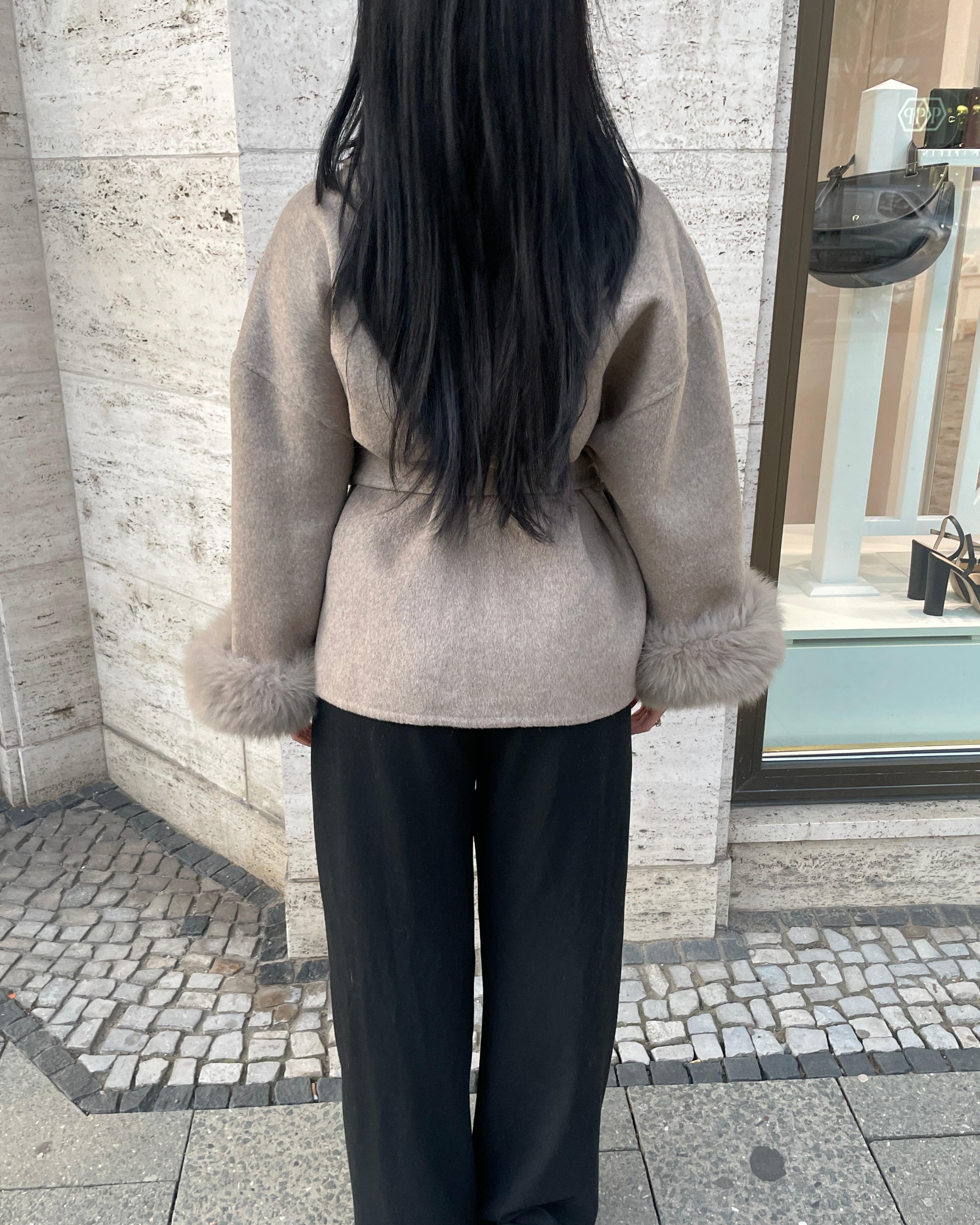 Belted Wool Fur Trim Coat