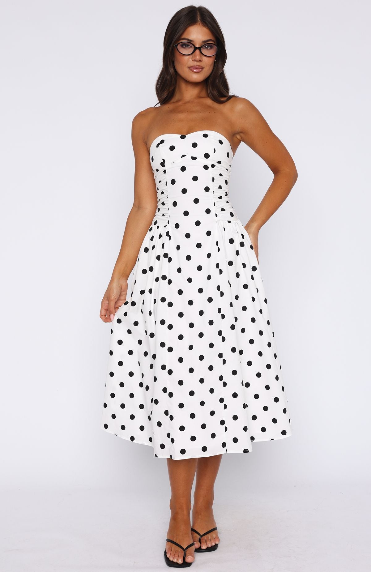 Chic Polka Strapless Midi