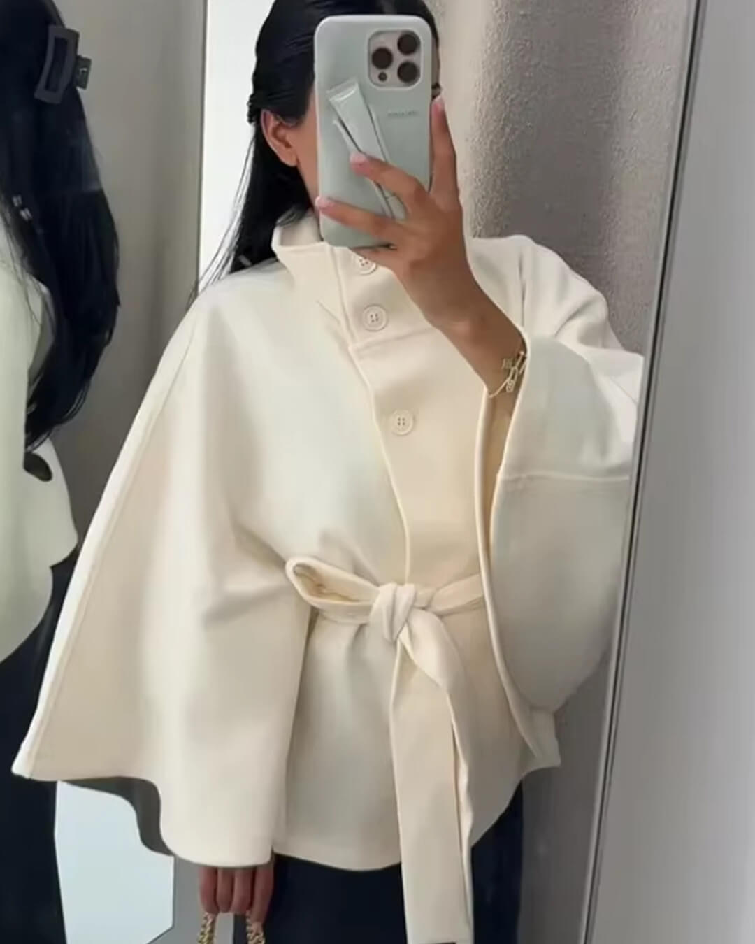 Marianne Elegant High-Neck Belted Cape Jacket