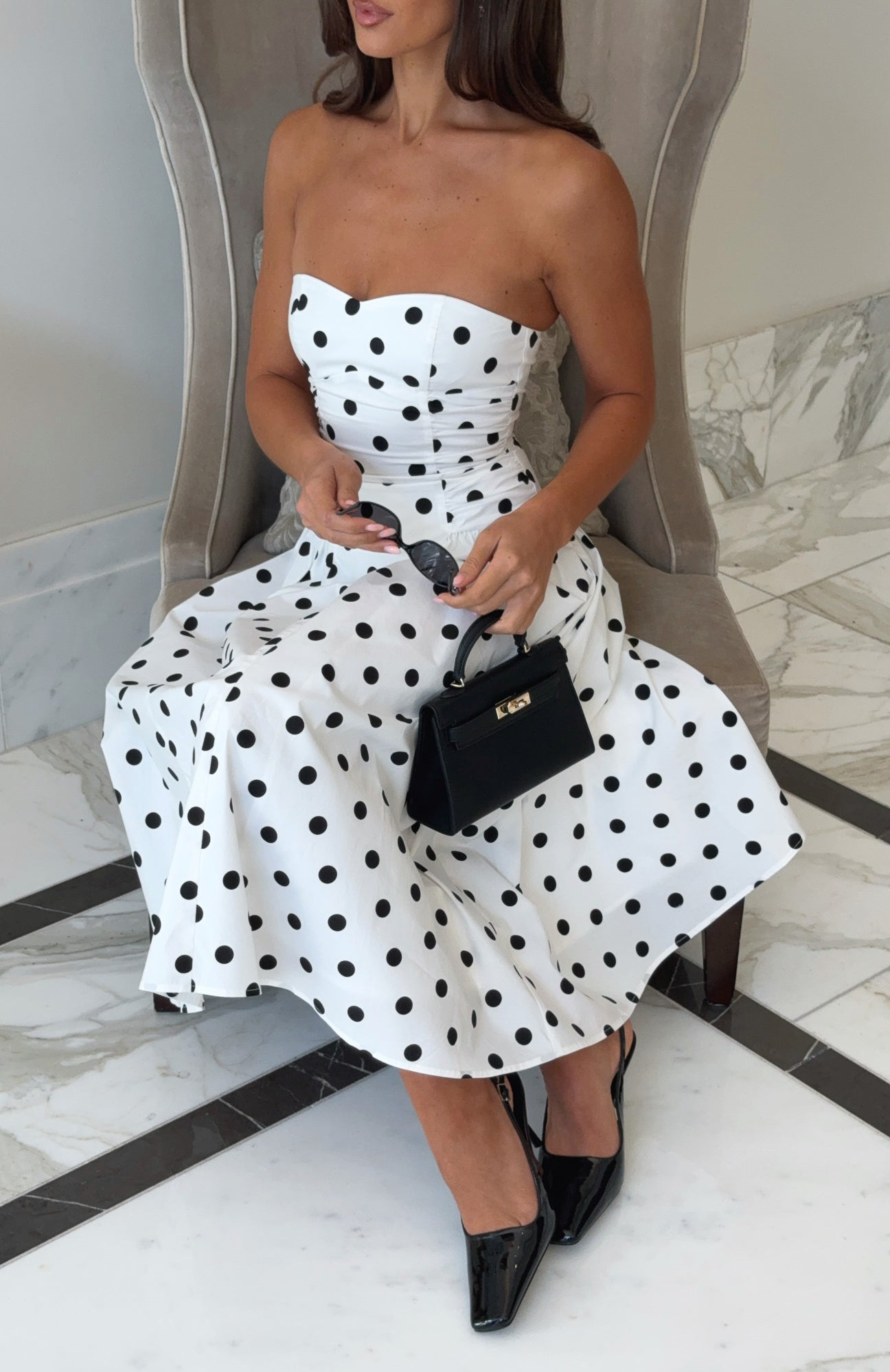 Chic Polka Strapless Midi